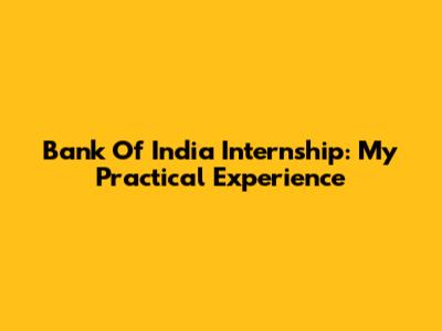Bank Of India Internship: My Practical Experience