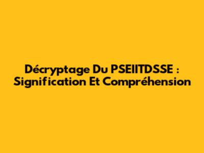 Décryptage Du PSEIITDSSE : Signification Et Compréhension