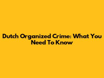 Dutch Organized Crime: What You Need To Know