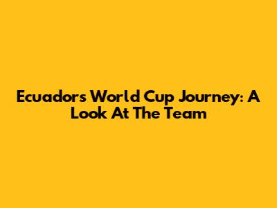 Ecuador's World Cup Journey: A Look At The Team