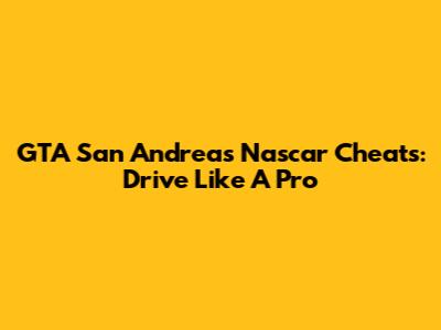 GTA San Andreas Nascar Cheats: Drive Like A Pro