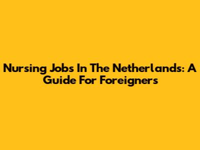 Nursing Jobs In The Netherlands: A Guide For Foreigners