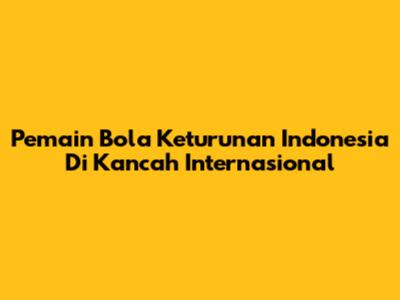 Pemain Bola Keturunan Indonesia Di Kancah Internasional