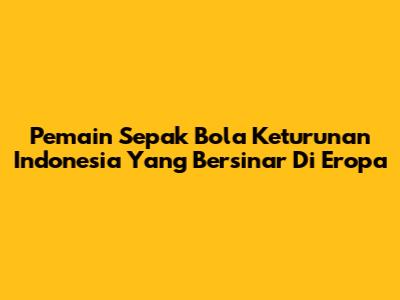 Pemain Sepak Bola Keturunan Indonesia Yang Bersinar Di Eropa