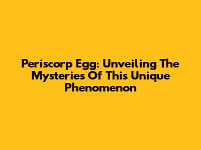 Periscorp Egg: Unveiling The Mysteries Of This Unique Phenomenon
