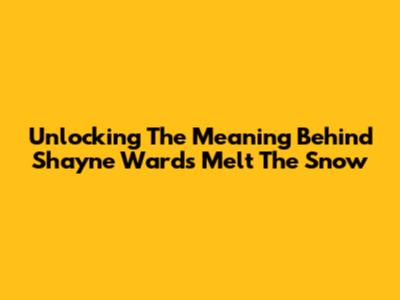 Unlocking The Meaning Behind Shayne Ward's "Melt The Snow"