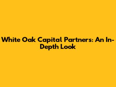 White Oak Capital Partners: An In-Depth Look